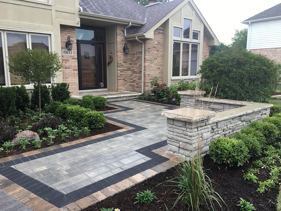 Classy new entryway to home after Hartman Landscape renovation.