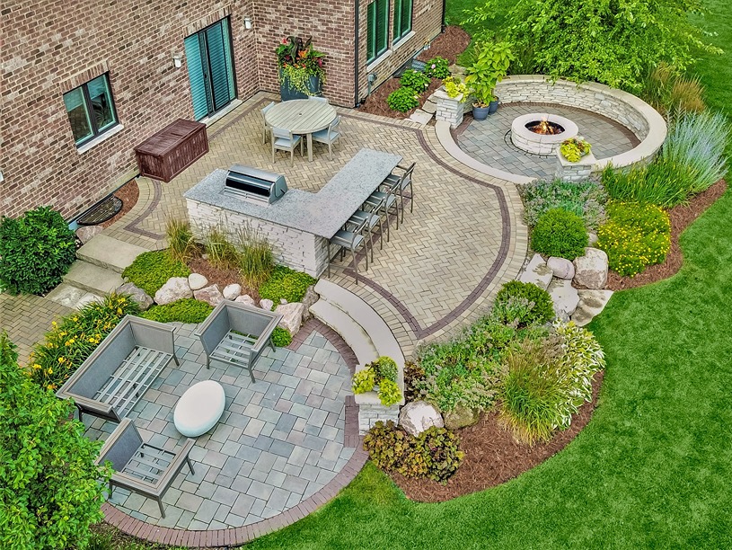 Aerial photo of multi-level landscaping showing its visual appeal.